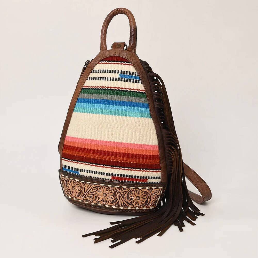 NEW AMERICAN DARLING women's blanket sling backpack in brown